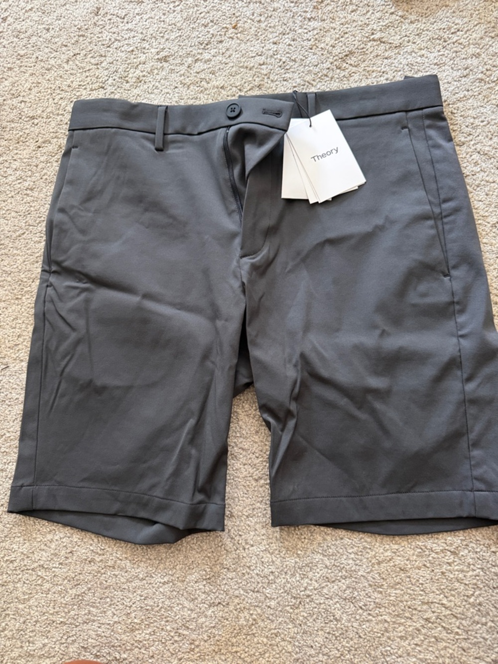 Theory Men's Charcoal Gray Flat-Front Stretch Shorts